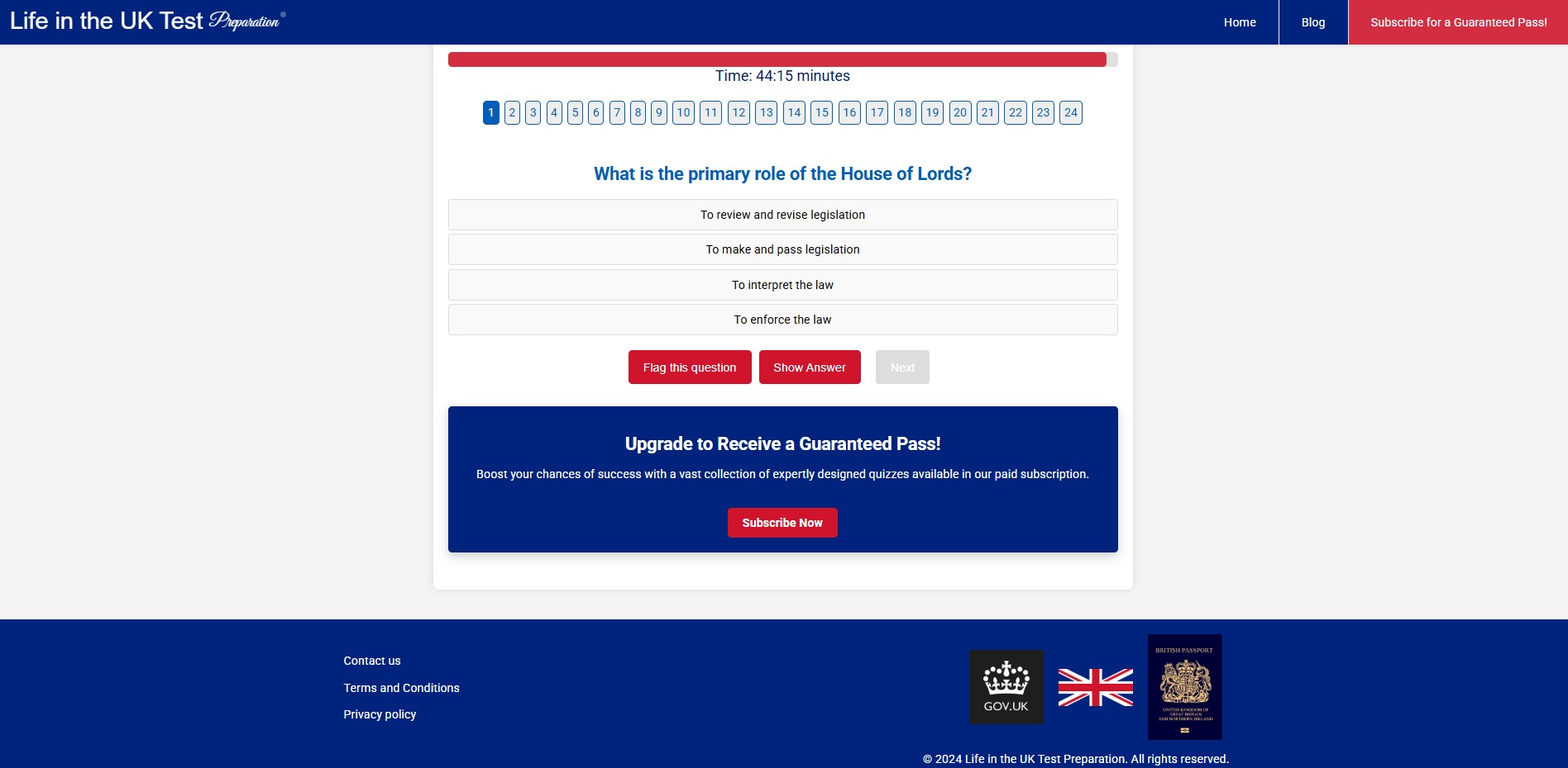 Life in the UK Test preparation application